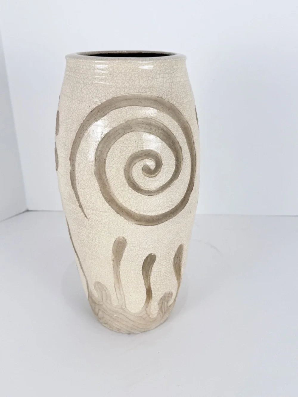 Midcentury Handmade Stoneware Crackle Glaze Vase